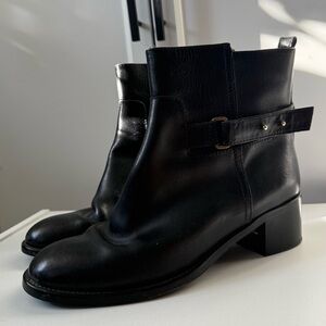 J Crew Black Leather Buckle Boots Size 9.5